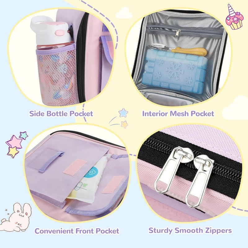 REDSHELL Tactical Lunch Box Kids, Large Insulated Lunch Bag for Girls, Cooler Lunchbag, Square Toddler Lunchbox, School Daycare Lunch Tote Pail with Water Bottle Holder Shoulder Strap, Purple - Image 5